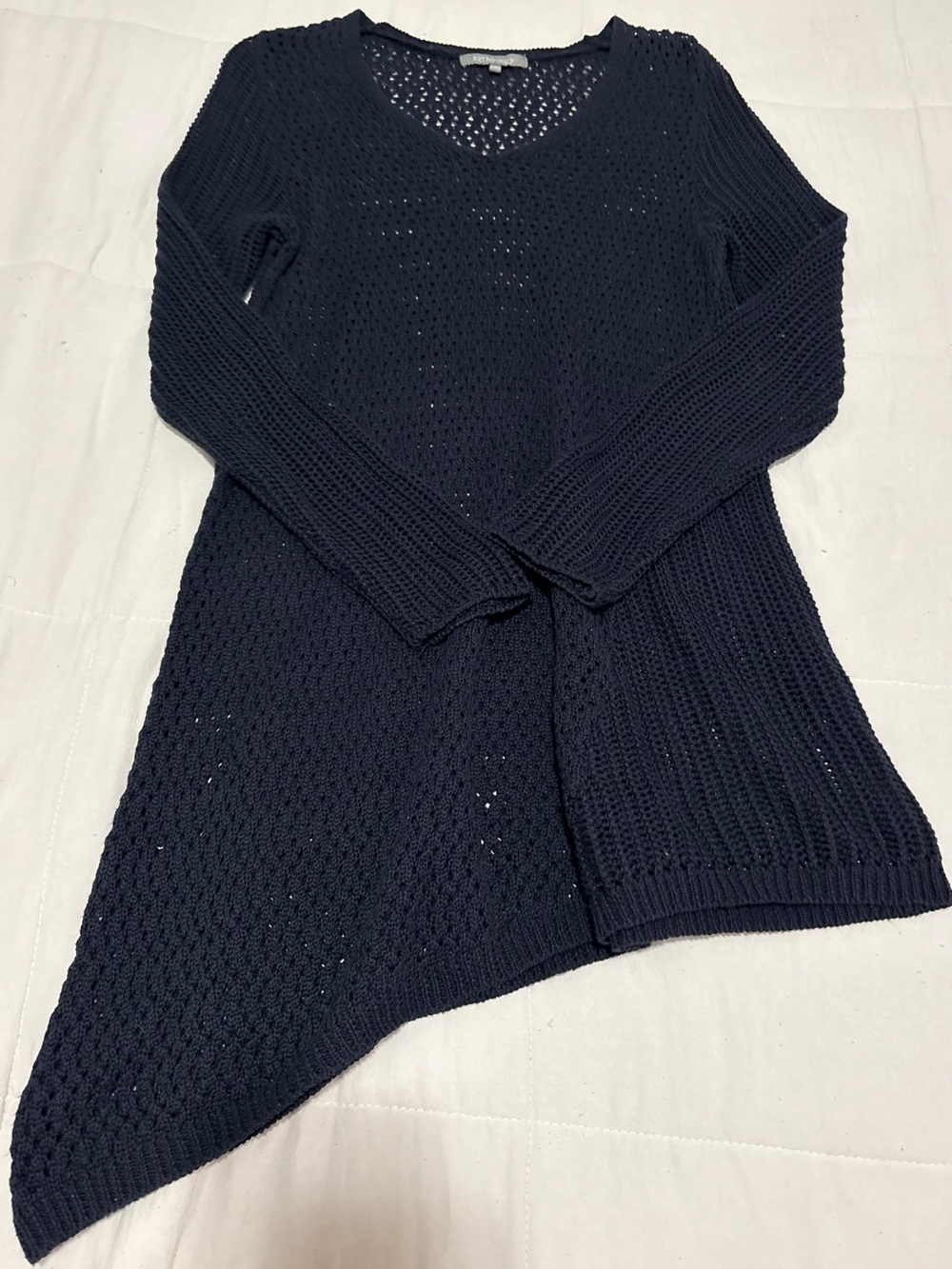 Women’s Black V-Neck Knit Sweater - Lightweight Asymmetric Hem